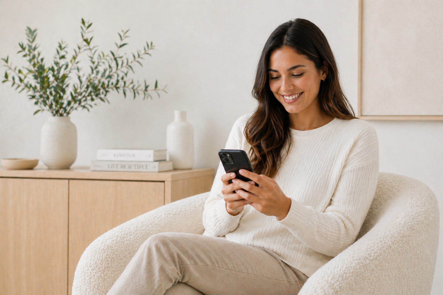 Woman sharing her Vivo Now link on her phone